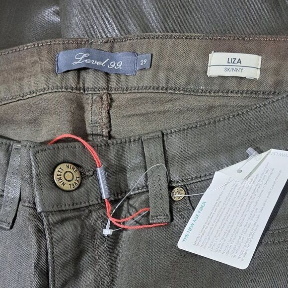 Level 99 Women's Coated Jeans Signature Skinny Dark Olive Green Mid Rise Size 29 - Picture 7 of 7